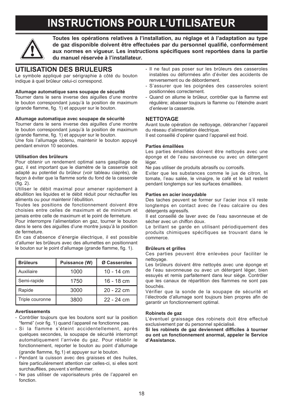 Instructions pour l’utilisateur, Utilisation des bruleurs | Bompani BO294MB/N User Manual | Page 18 / 28