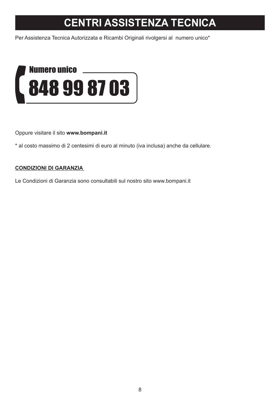 Centri assistenza tecnica | Bompani BO294MB/N User Manual | Page 8 / 28