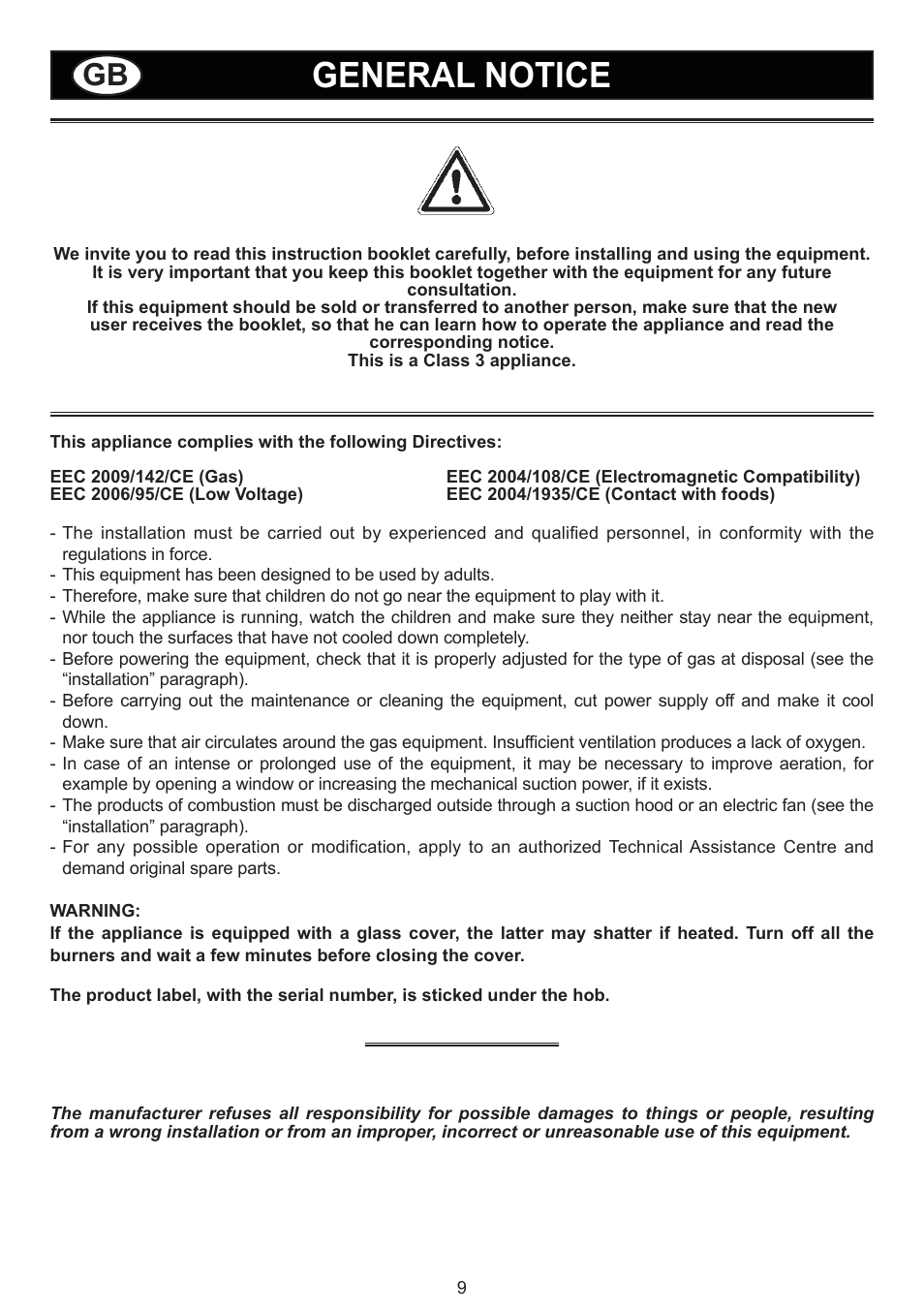 General notice | Bompani BO294MB/N User Manual | Page 9 / 28