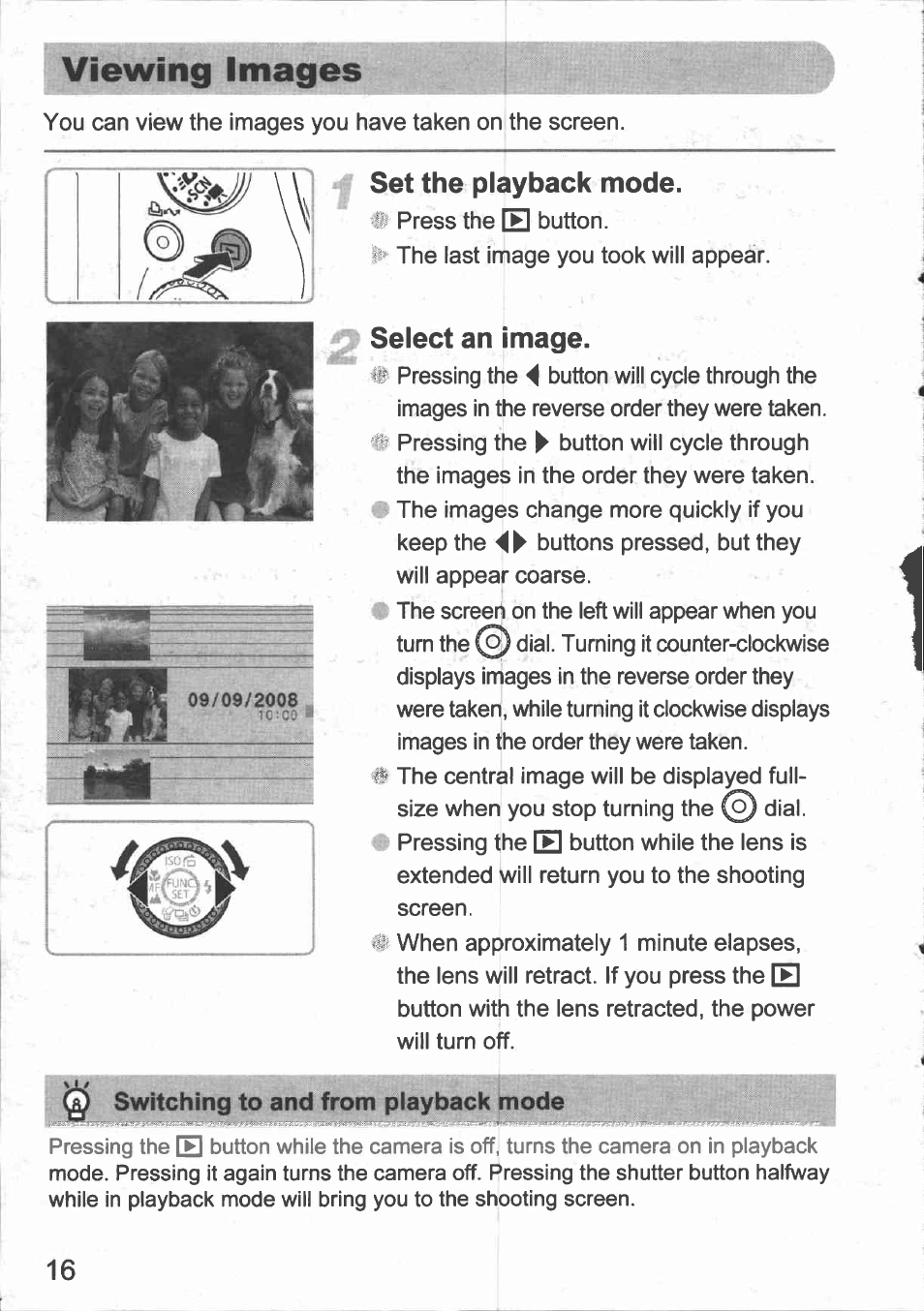 Viewing images, Set the playback mode, Select an image | Canon IXUS 980 IS User Manual | Page 18 / 36