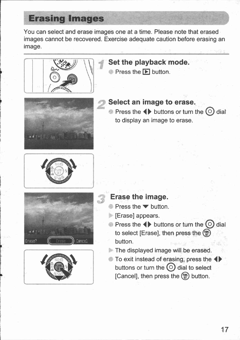 Y set the playback mode, 2 select an image to erase, Erase the image | Canon IXUS 980 IS User Manual | Page 19 / 36