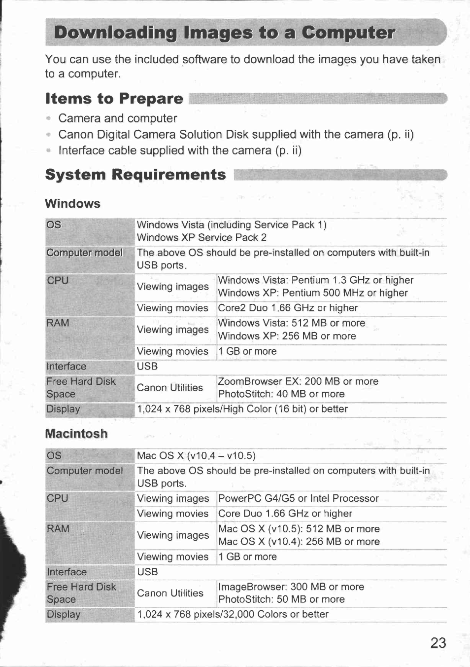 Downloading images to a computer, Items to prepare, System requirements | Canon IXUS 980 IS User Manual | Page 25 / 36