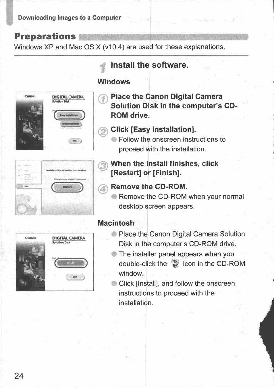 Y install the software, Preparations | Canon IXUS 980 IS User Manual | Page 26 / 36