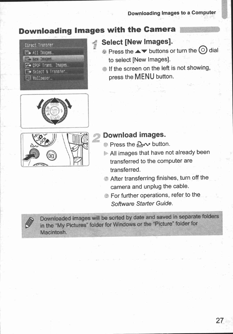 If select [new images, 2 images, Downloading images with the camera ■■■■■p | Images, Menu | Canon IXUS 980 IS User Manual | Page 29 / 36