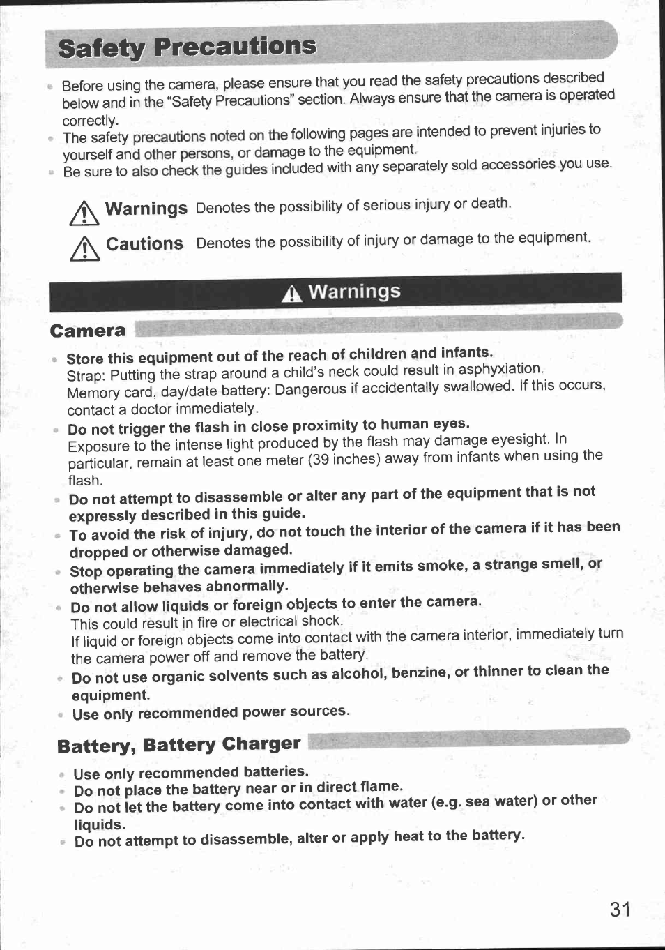 Safety precautions | Canon IXUS 980 IS User Manual | Page 33 / 36