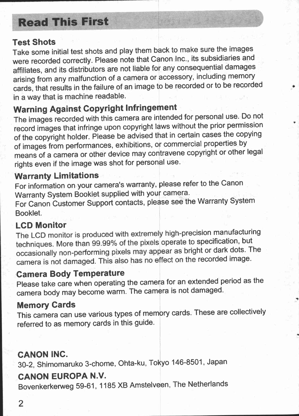 Read this first | Canon IXUS 980 IS User Manual | Page 4 / 36