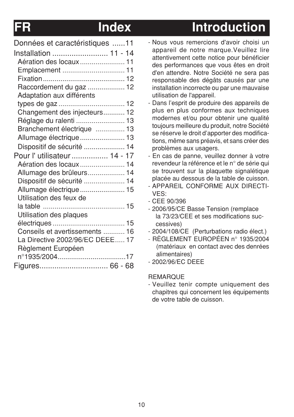 Index introduction fr | Bompani BO263EB/E User Manual | Page 10 / 68
