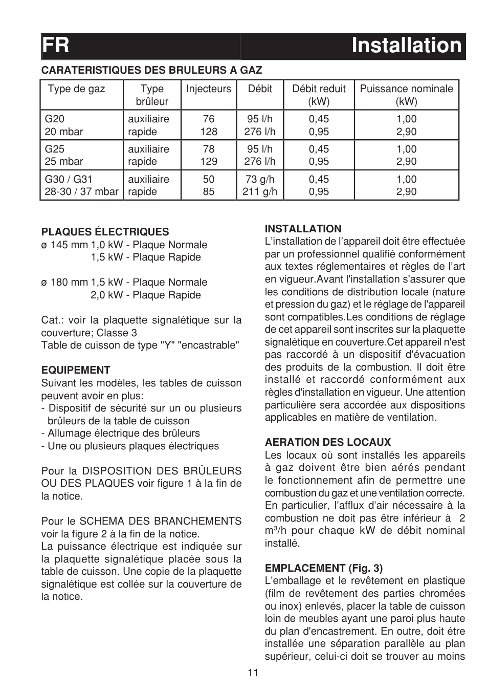 Installation fr | Bompani BO263EB/E User Manual | Page 11 / 68