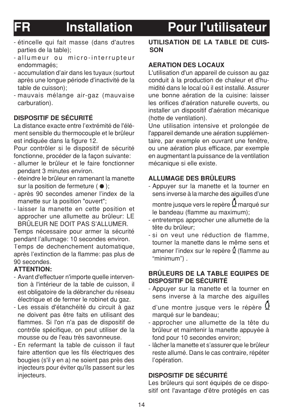 Pour l'utilisateur fr installation | Bompani BO263EB/E User Manual | Page 14 / 68