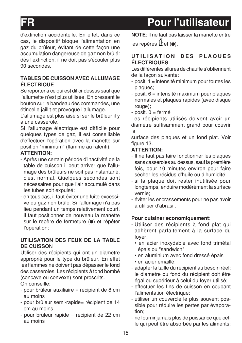 Pour l'utilisateur fr | Bompani BO263EB/E User Manual | Page 15 / 68