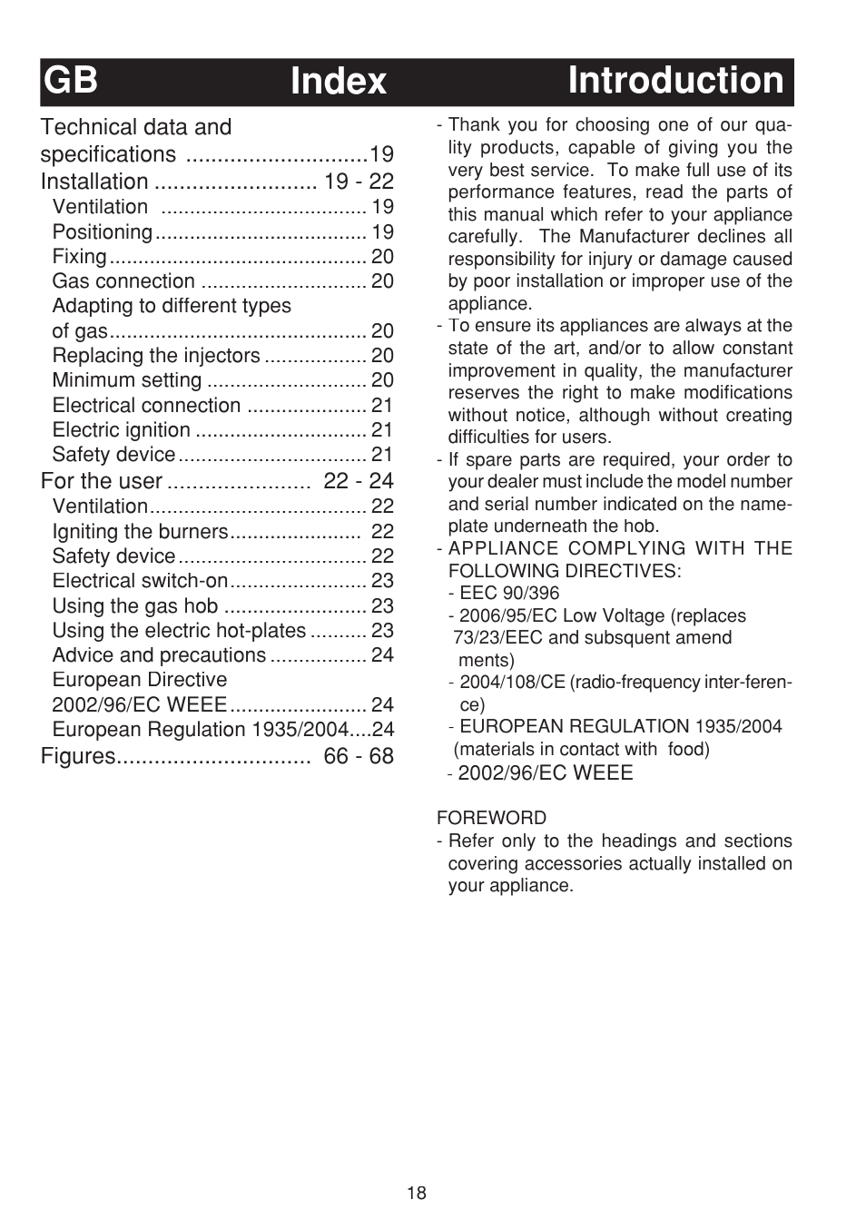 Introduction index gb | Bompani BO263EB/E User Manual | Page 18 / 68