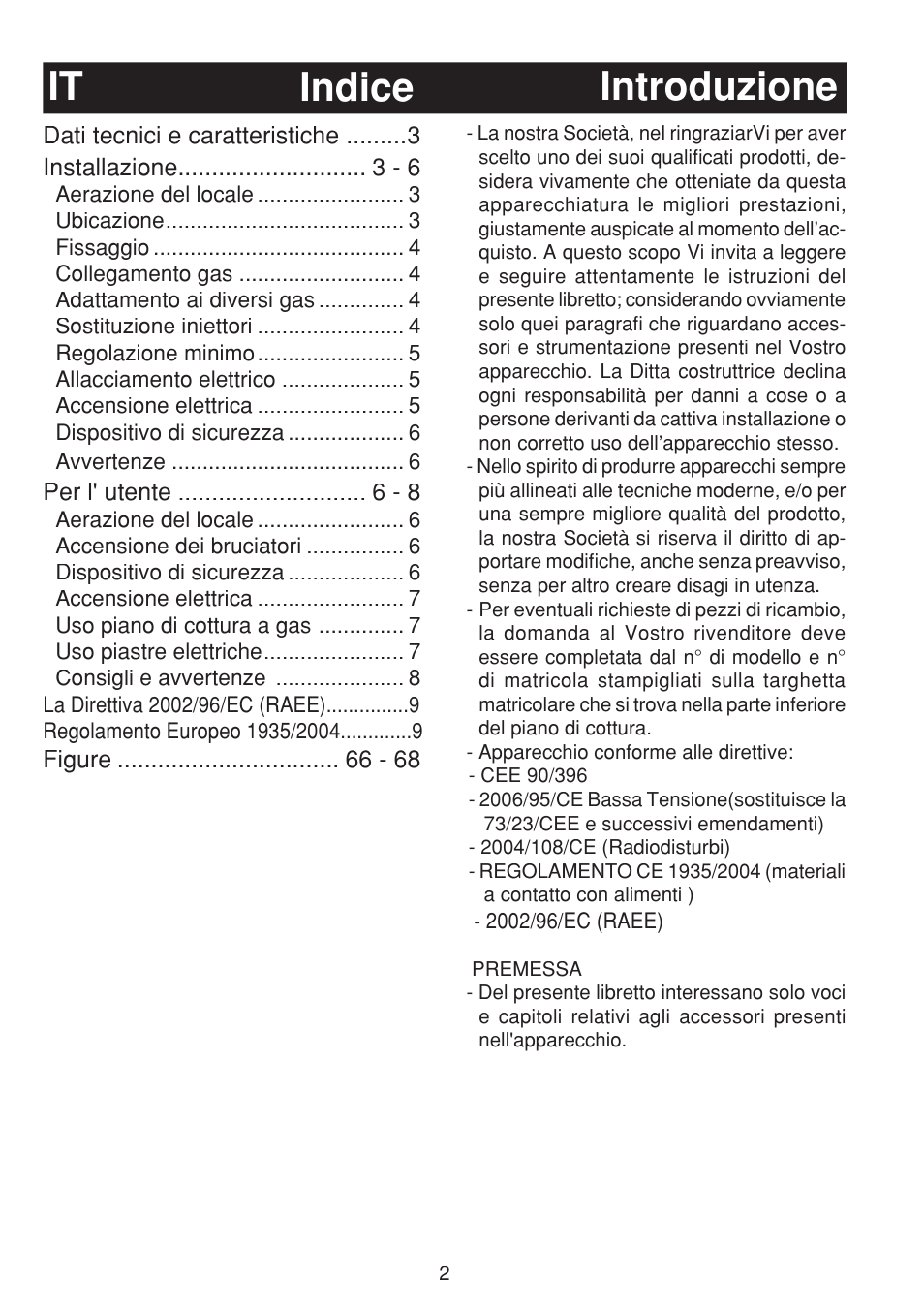 Introduzione indice it | Bompani BO263EB/E User Manual | Page 2 / 68