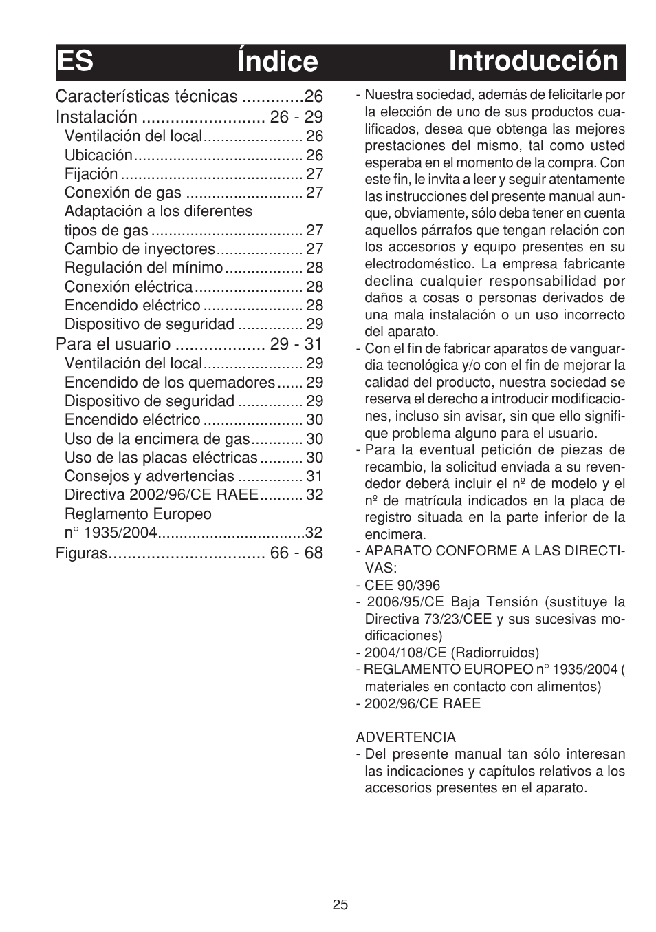 Introducción índice es | Bompani BO263EB/E User Manual | Page 25 / 68