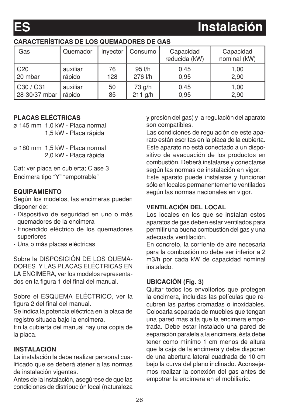 Es instalación | Bompani BO263EB/E User Manual | Page 26 / 68