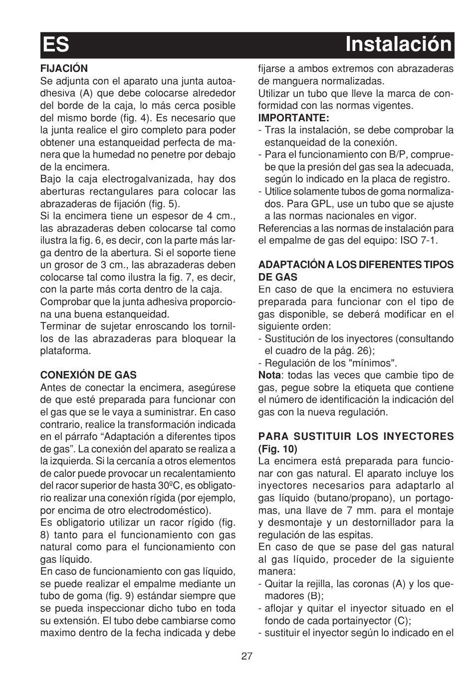 Instalación es | Bompani BO263EB/E User Manual | Page 27 / 68