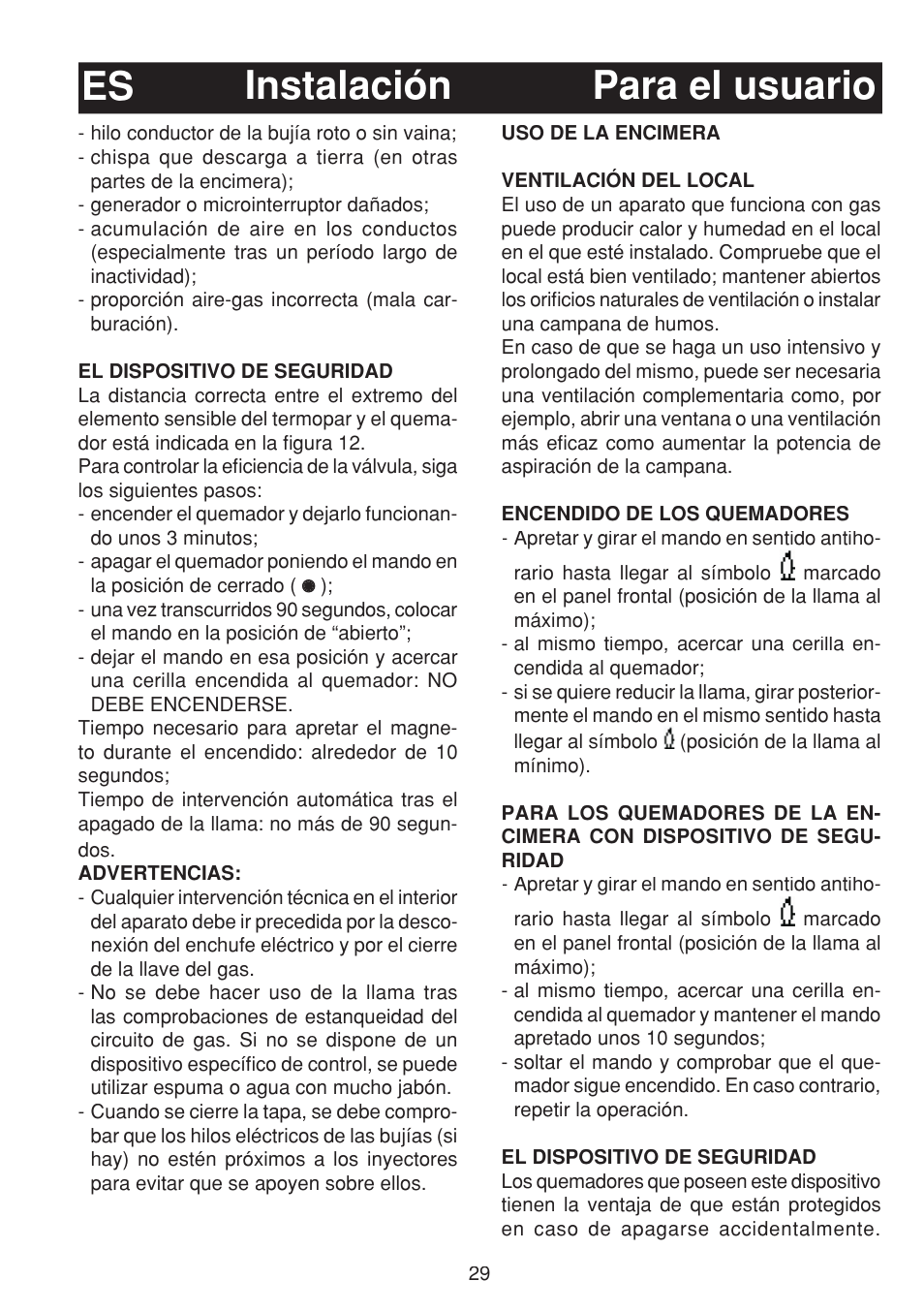 Instalación es para el usuario | Bompani BO263EB/E User Manual | Page 29 / 68