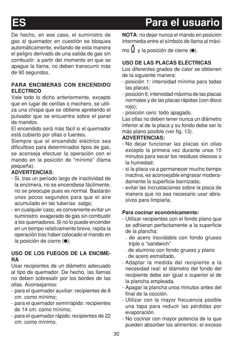 Para el usuario es | Bompani BO263EB/E User Manual | Page 30 / 68