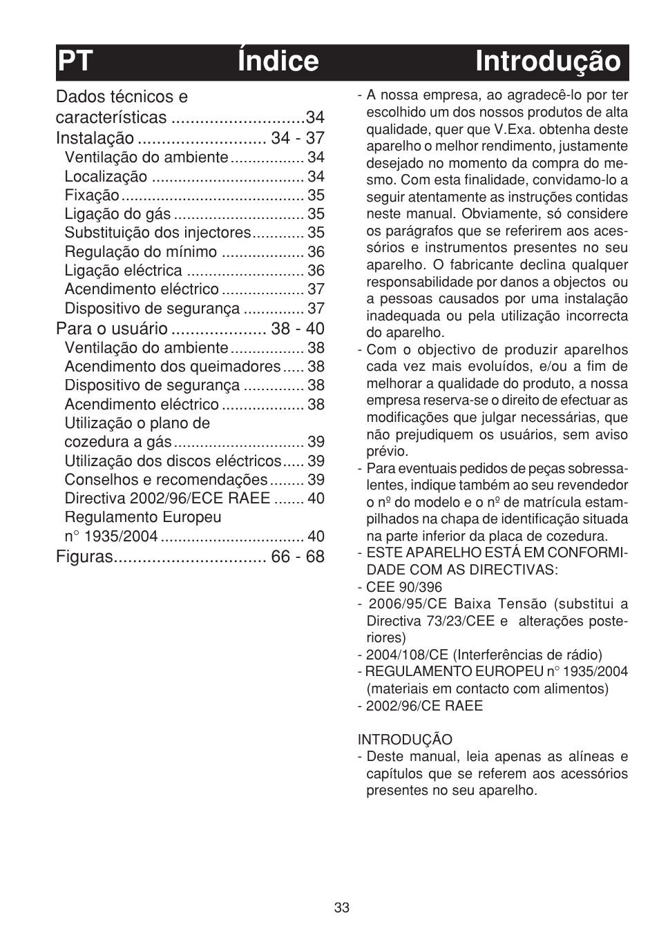 Introdução índice pt | Bompani BO263EB/E User Manual | Page 33 / 68