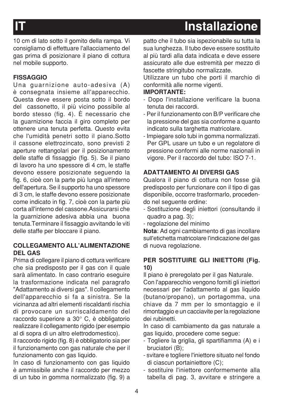 Installazione it | Bompani BO263EB/E User Manual | Page 4 / 68