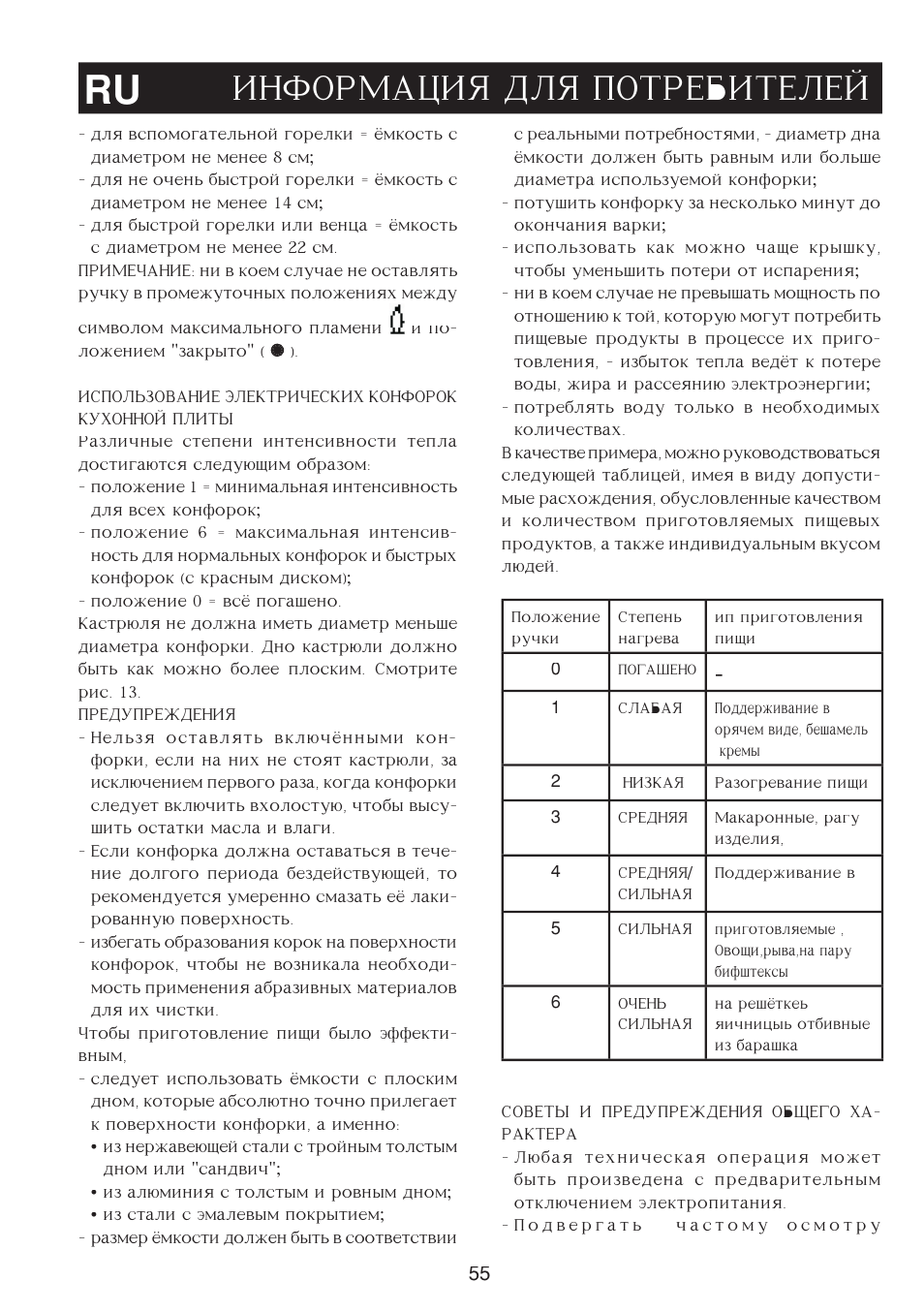 Informaciq dlq potrebitelej ru | Bompani BO263EB/E User Manual | Page 55 / 68