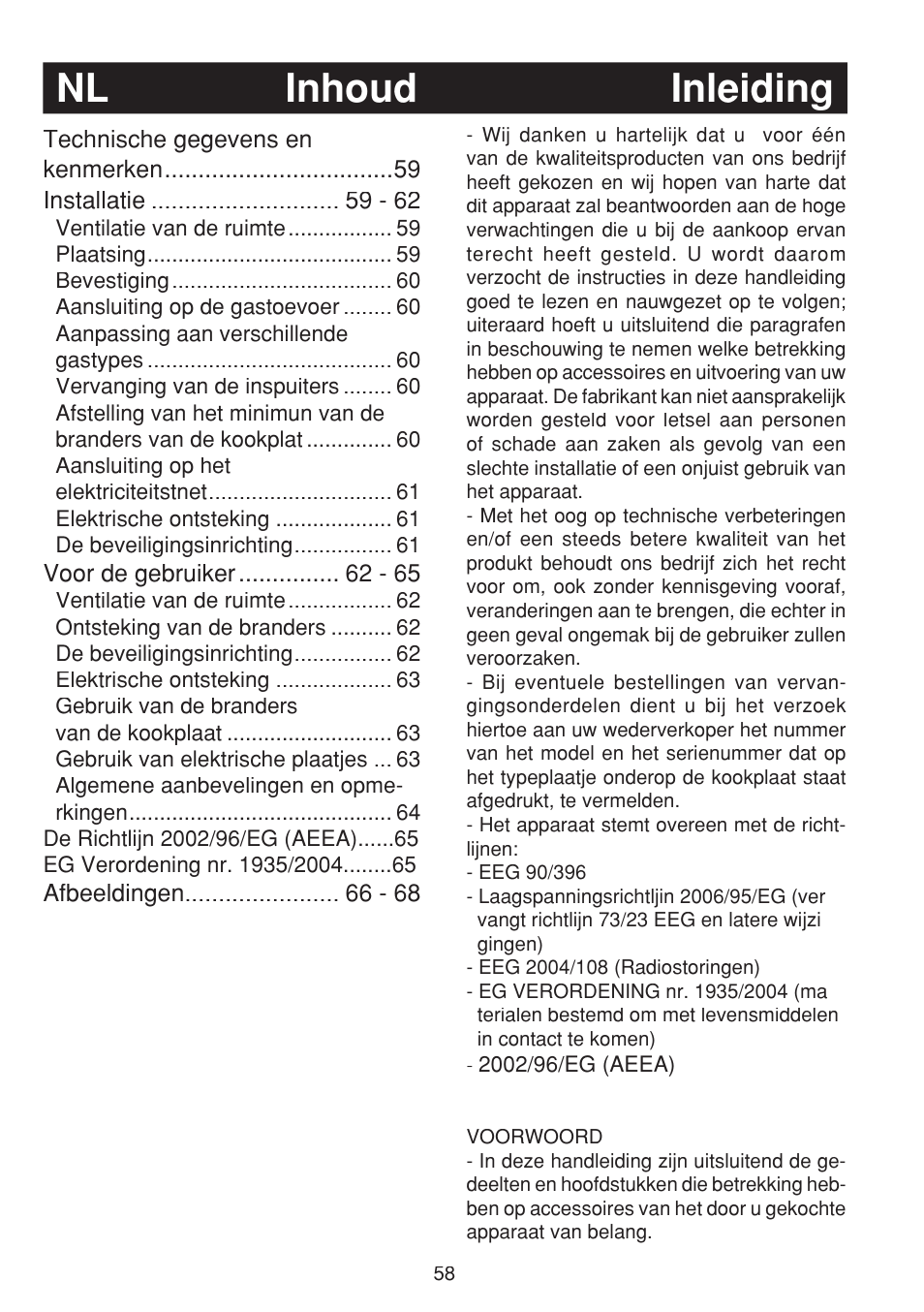 Nl inhoud inleiding | Bompani BO263EB/E User Manual | Page 58 / 68