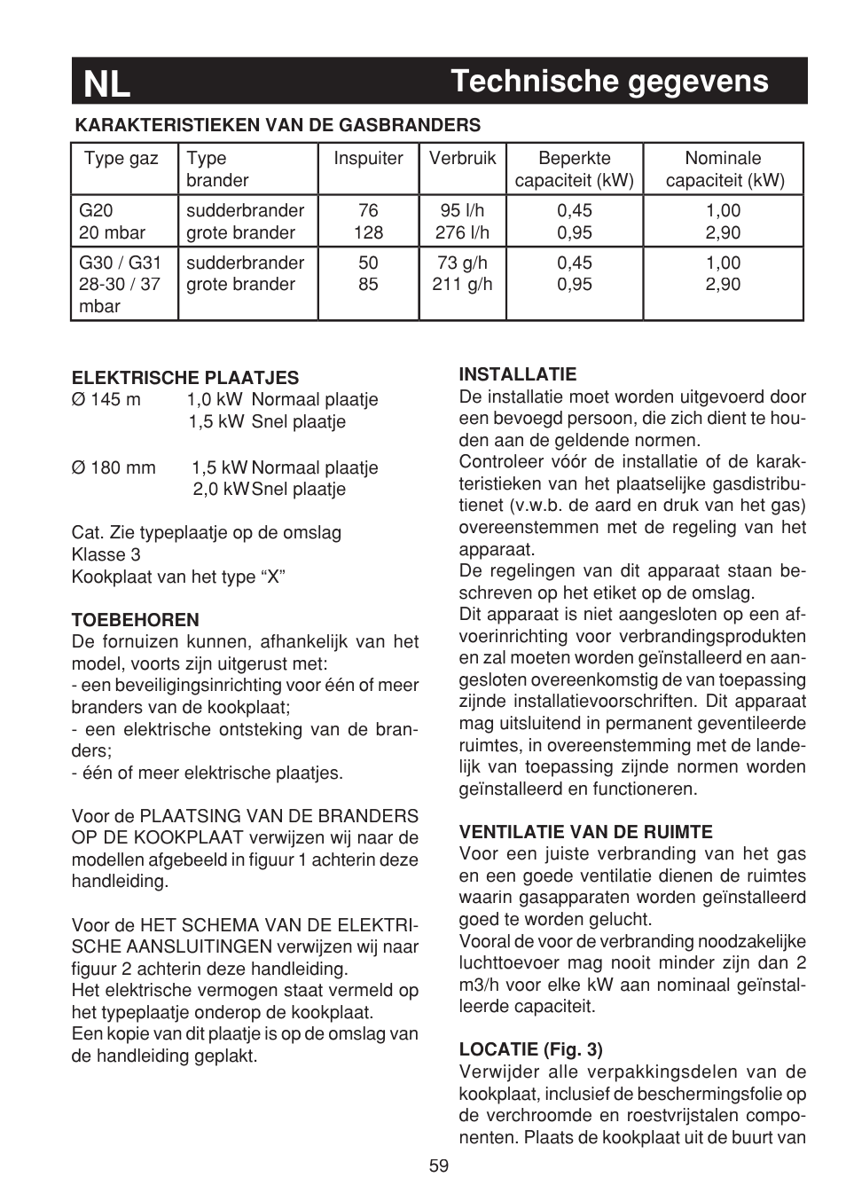 Technische gegevens | Bompani BO263EB/E User Manual | Page 59 / 68