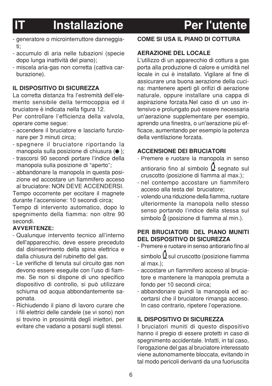 Installazione it per l'utente | Bompani BO263EB/E User Manual | Page 6 / 68