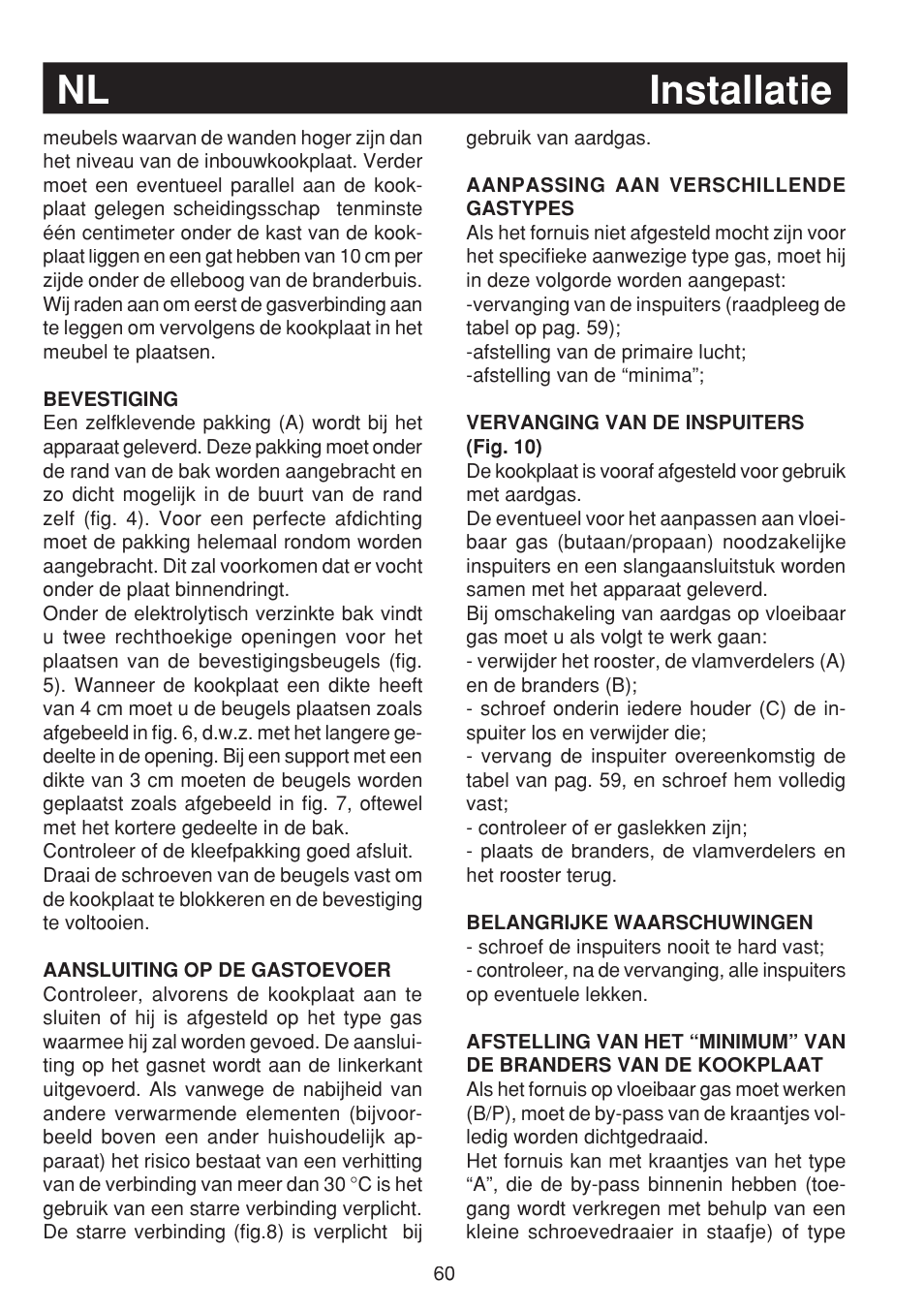 Installatie | Bompani BO263EB/E User Manual | Page 60 / 68