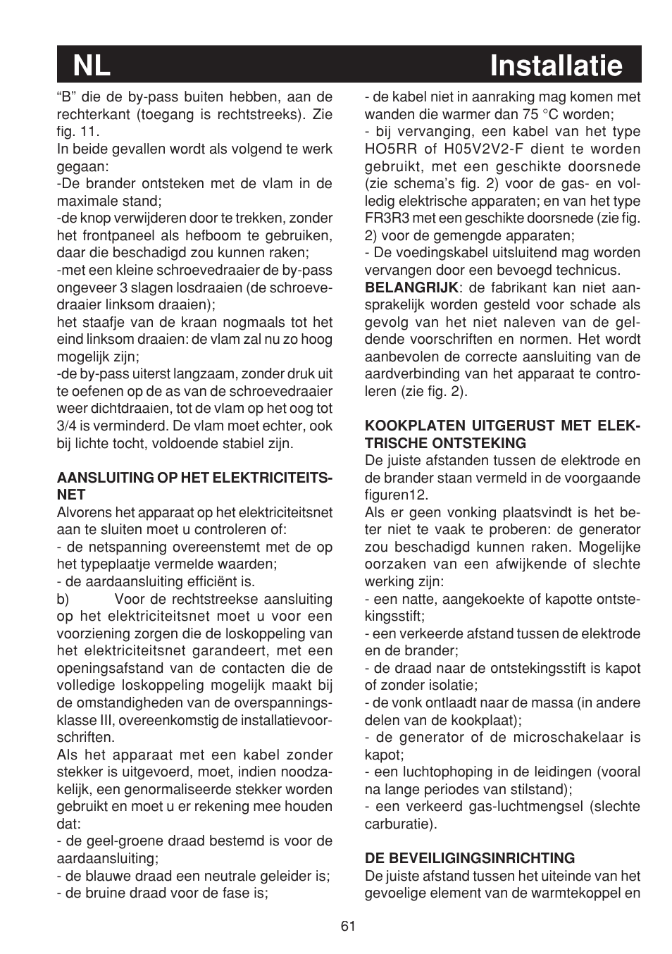 Installatie | Bompani BO263EB/E User Manual | Page 61 / 68