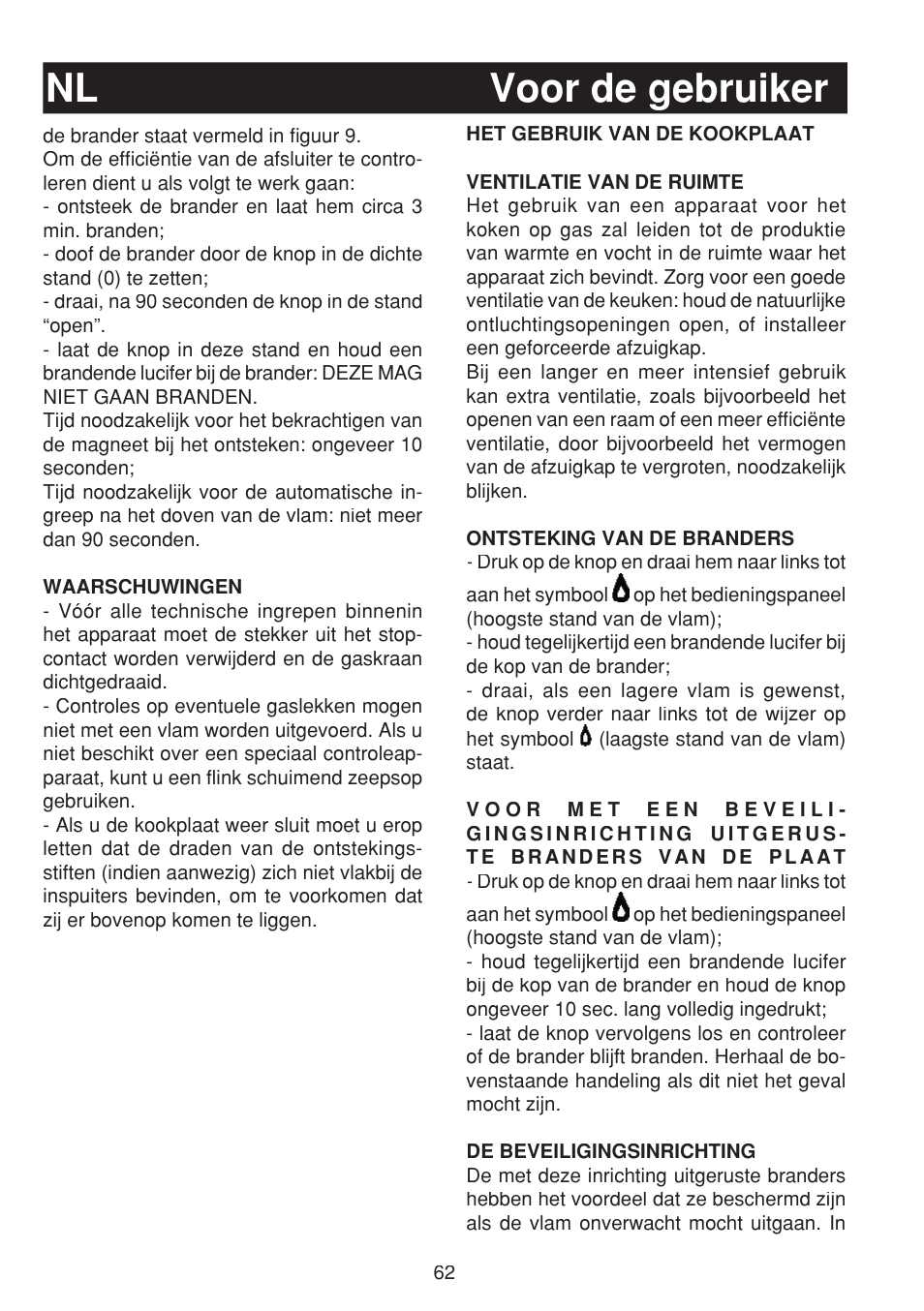 Voor de gebruiker | Bompani BO263EB/E User Manual | Page 62 / 68