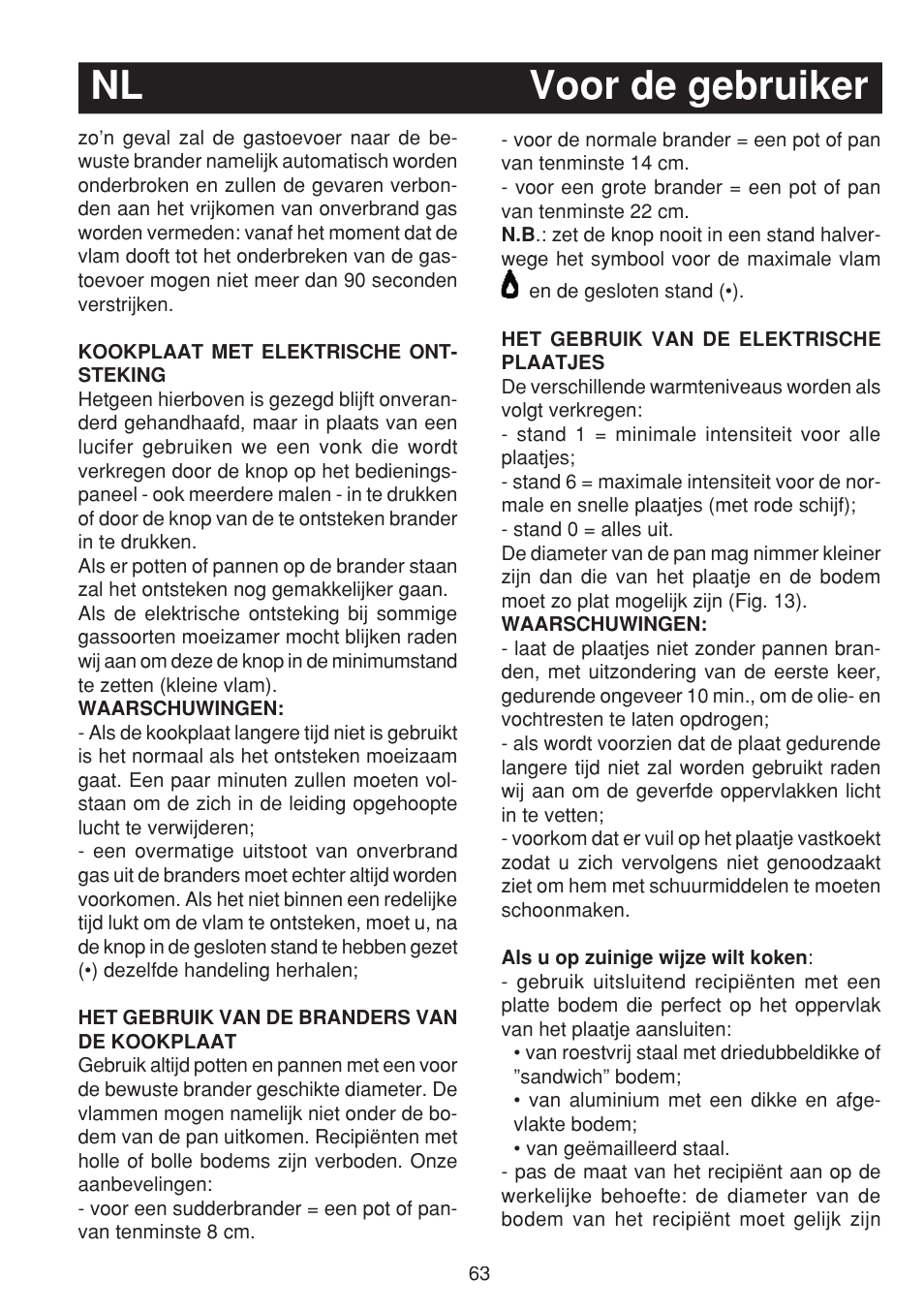 Nl voor de gebruiker | Bompani BO263EB/E User Manual | Page 63 / 68