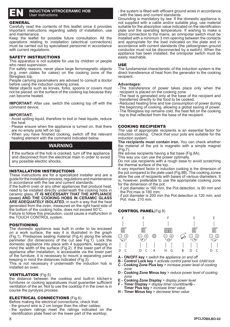 Warning | Bompani BO364AA/E User Manual | Page 8 / 24