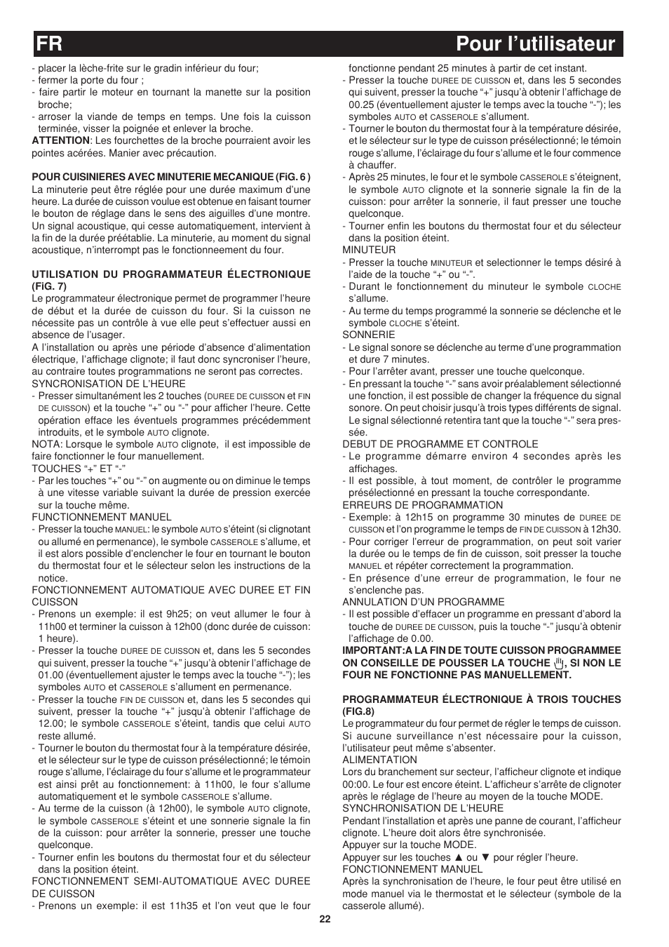 Pour l’utilisateur fr | Bompani BO243OG/E User Manual | Page 22 / 64