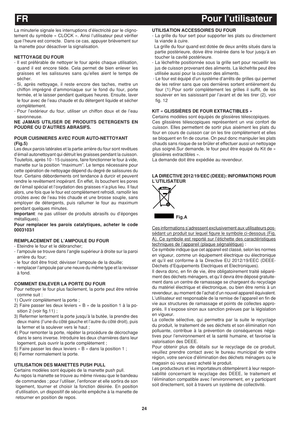 Pour l’utilisateur fr | Bompani BO243OG/E User Manual | Page 24 / 64