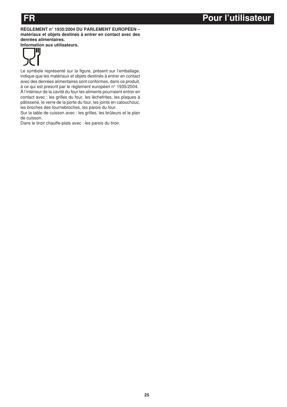 Pour l’utilisateur fr | Bompani BO243OG/E User Manual | Page 25 / 64
