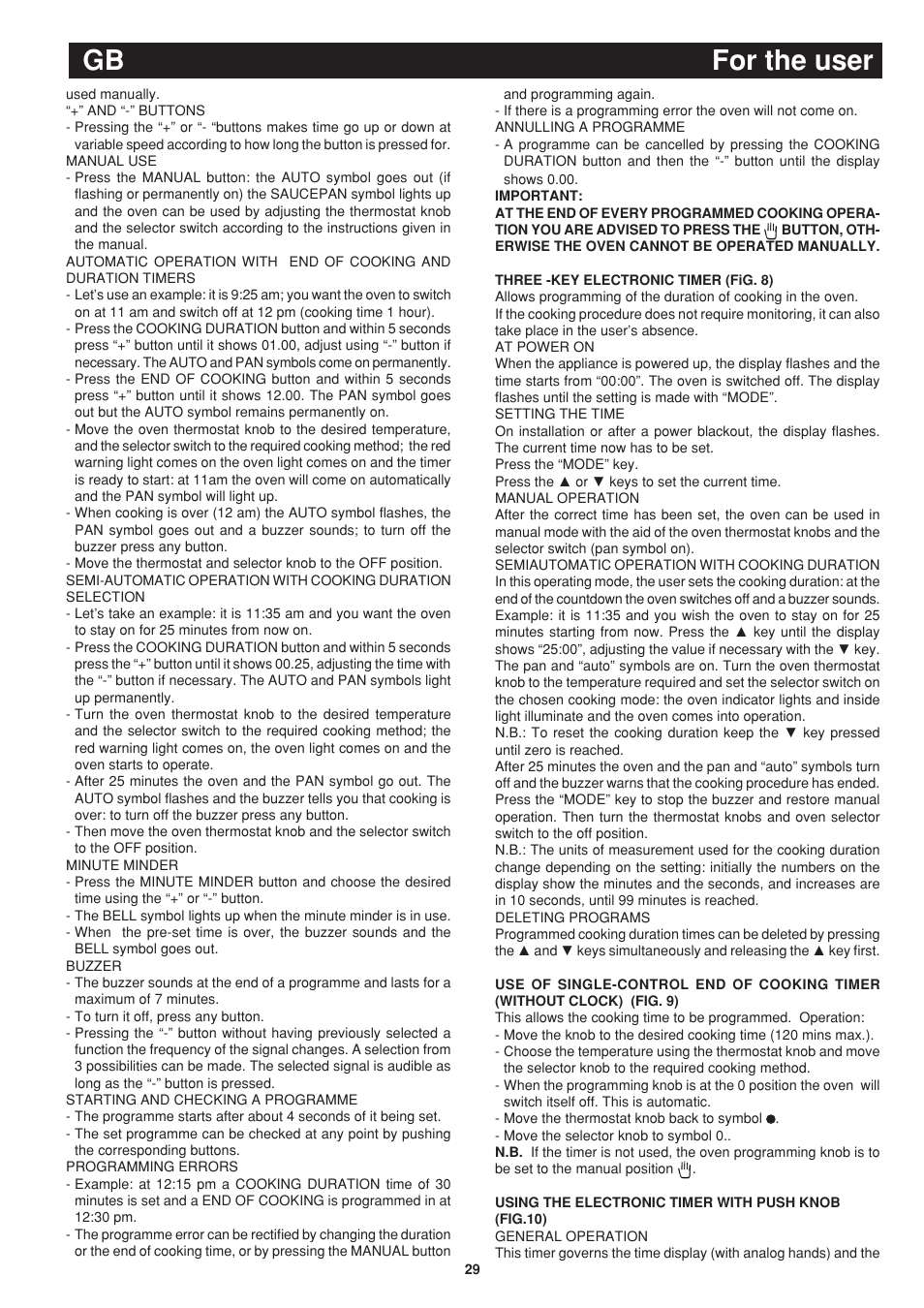 For the user gb | Bompani BO243OG/E User Manual | Page 29 / 64