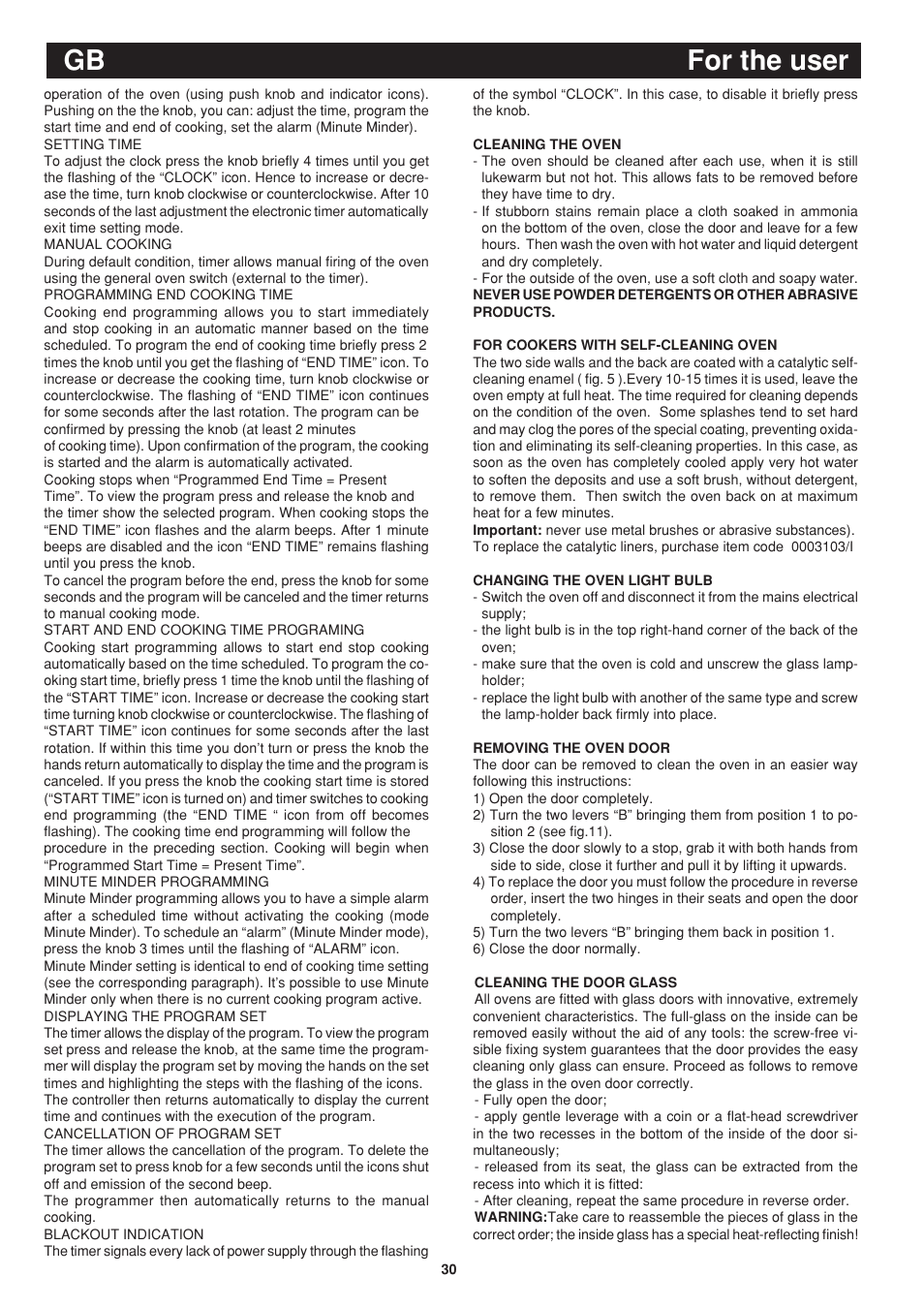 For the user gb | Bompani BO243OG/E User Manual | Page 30 / 64