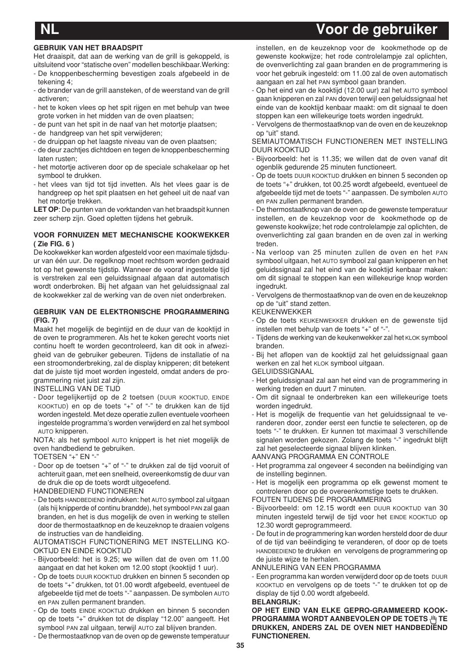 Nl voor de gebruiker | Bompani BO243OG/E User Manual | Page 35 / 64