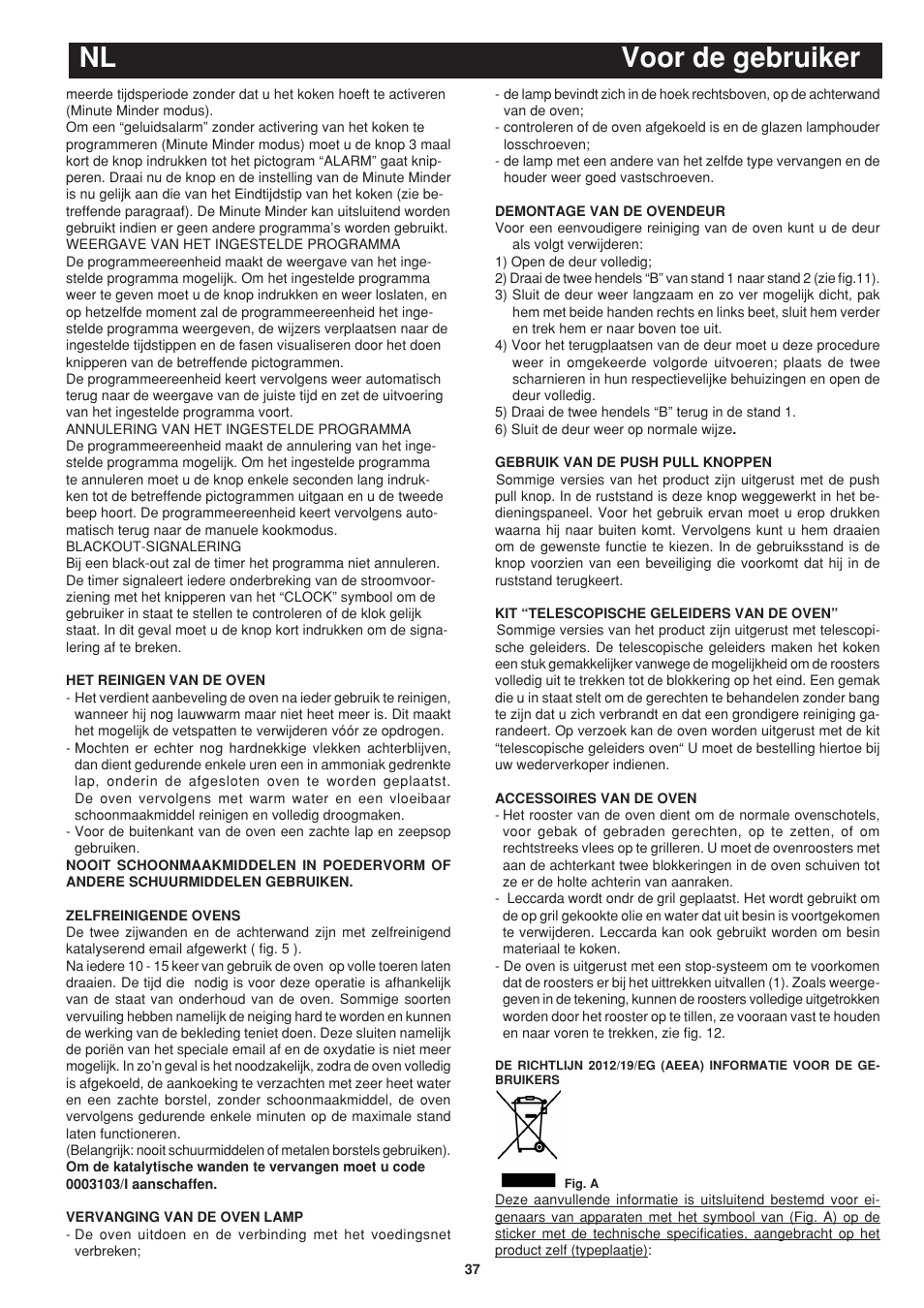 Nl voor de gebruiker | Bompani BO243OG/E User Manual | Page 37 / 64