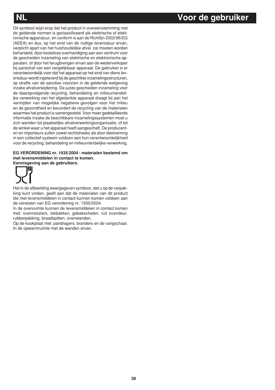Nl voor de gebruiker | Bompani BO243OG/E User Manual | Page 38 / 64