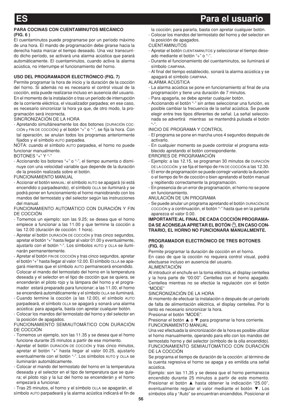 Para el usuario es | Bompani BO243OG/E User Manual | Page 56 / 64