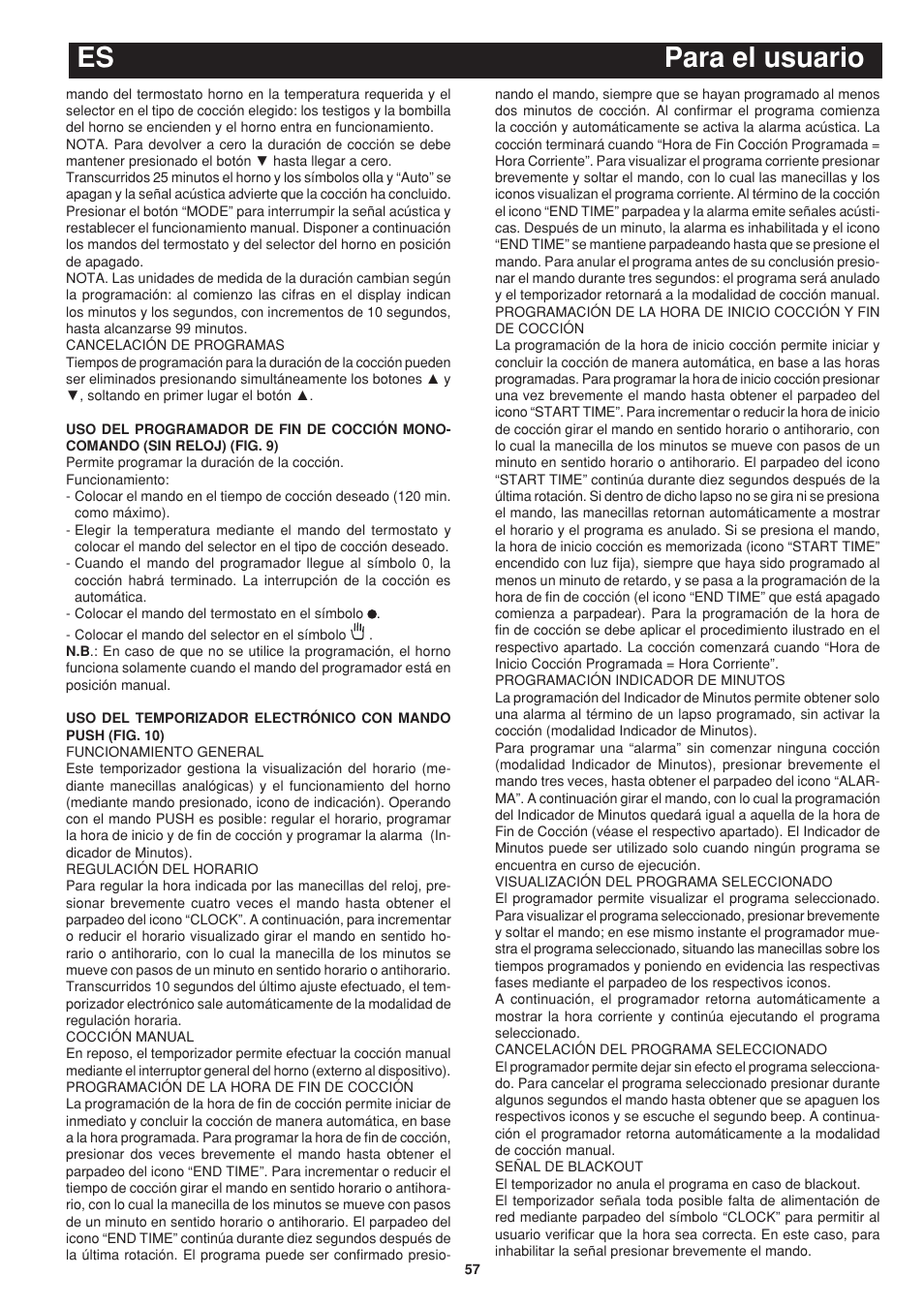 Para el usuario es | Bompani BO243OG/E User Manual | Page 57 / 64