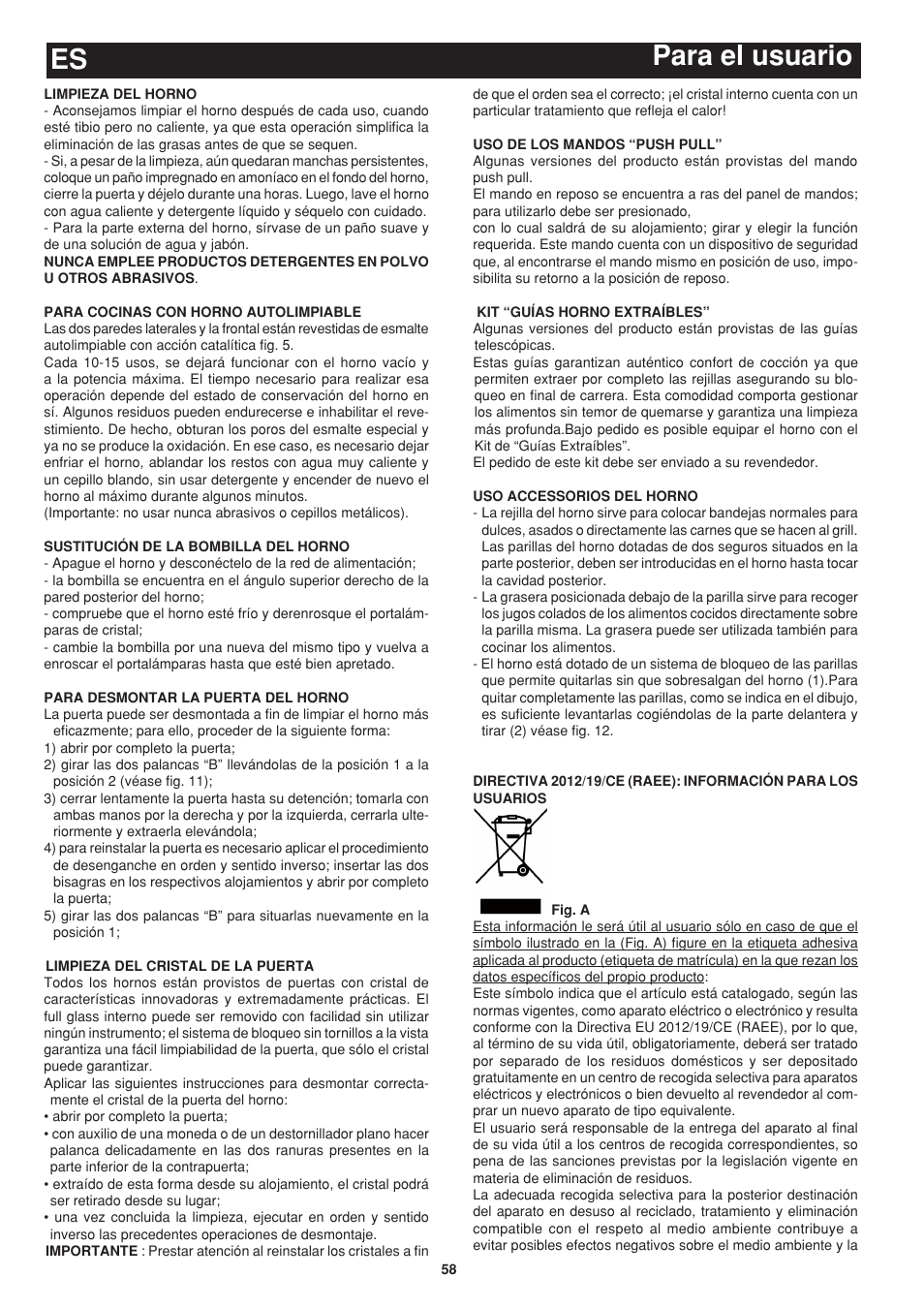 Para el usuario es | Bompani BO243OG/E User Manual | Page 58 / 64