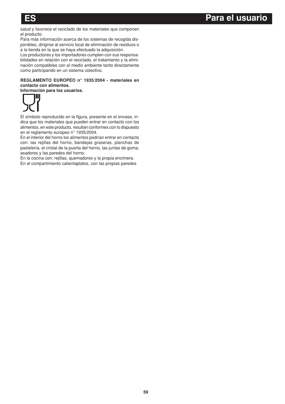 Para el usuario es | Bompani BO243OG/E User Manual | Page 59 / 64