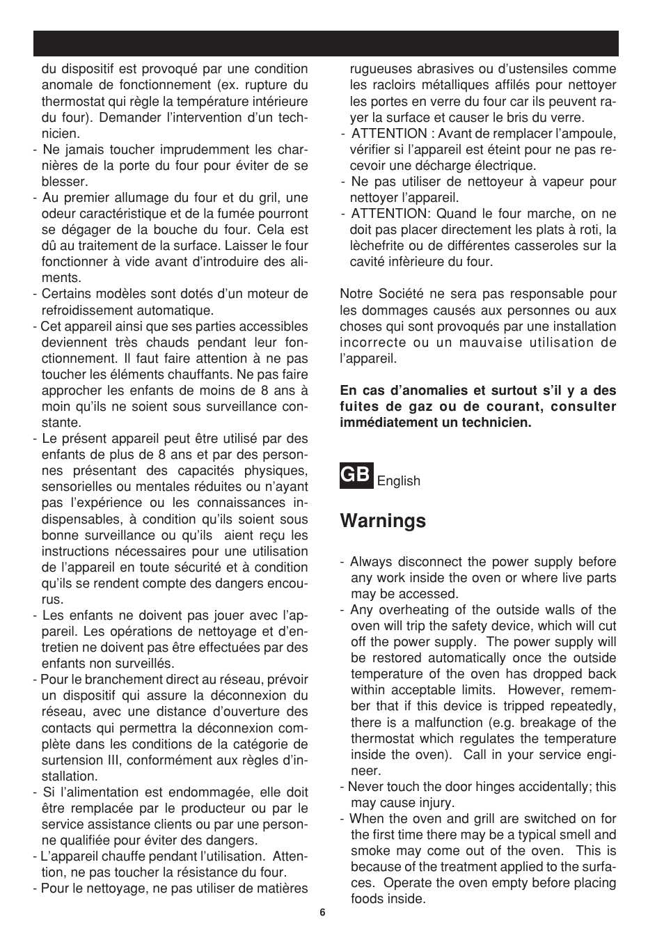 Warnings | Bompani BO243OG/E User Manual | Page 6 / 64