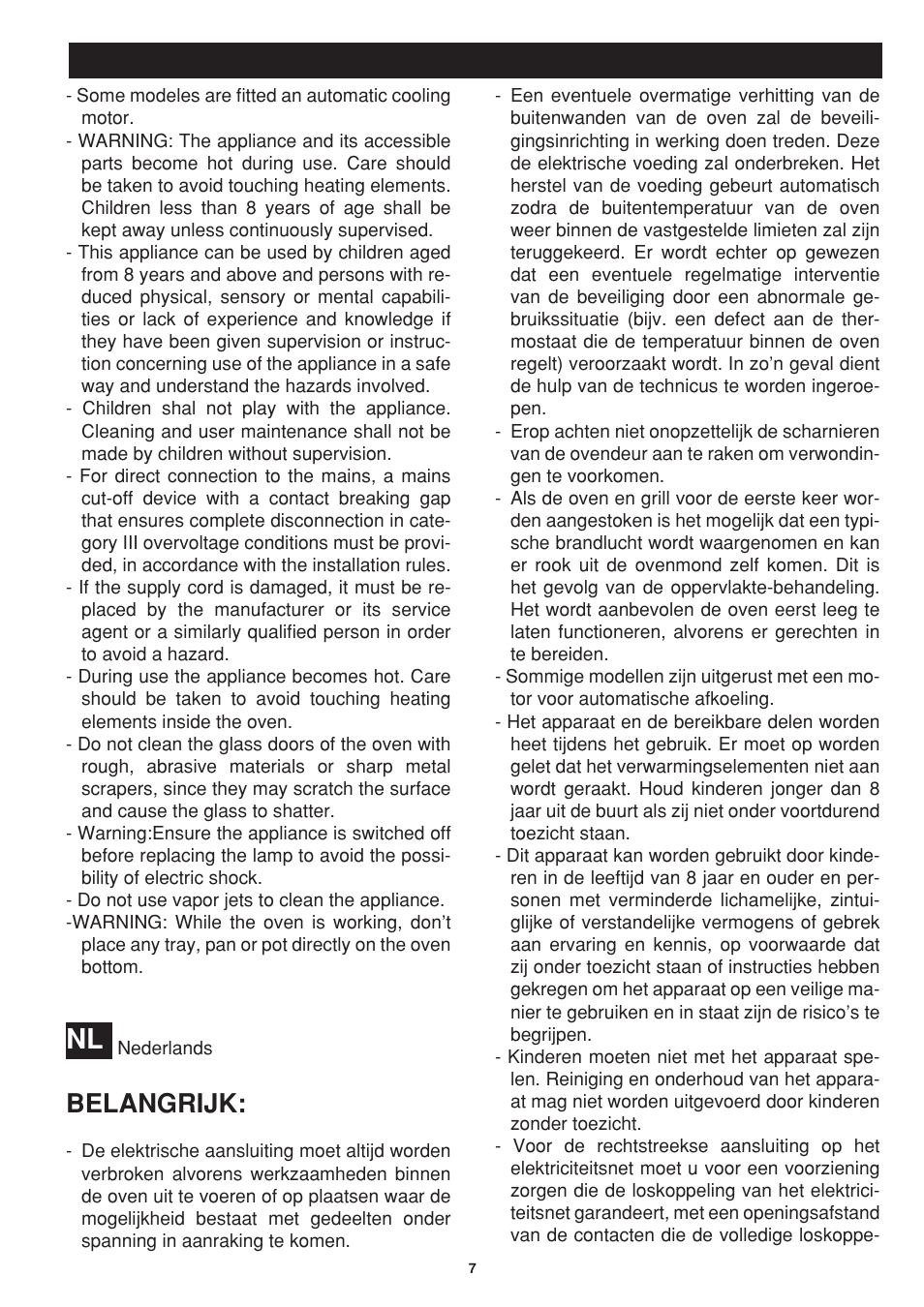 Belangrijk | Bompani BO243OG/E User Manual | Page 7 / 64