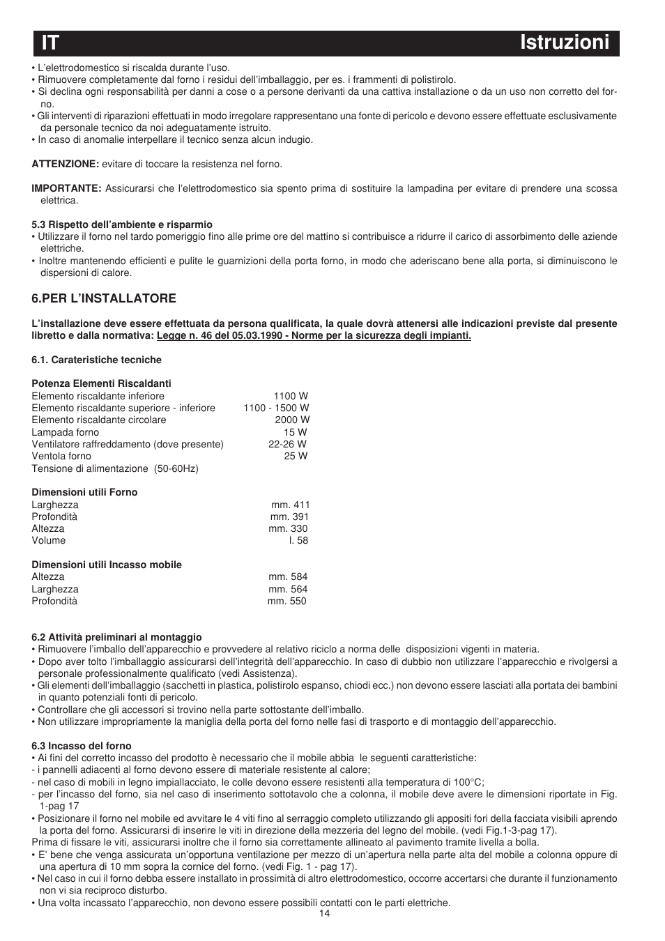 Istruzioni it | Bompani BO243EA/E User Manual | Page 14 / 72