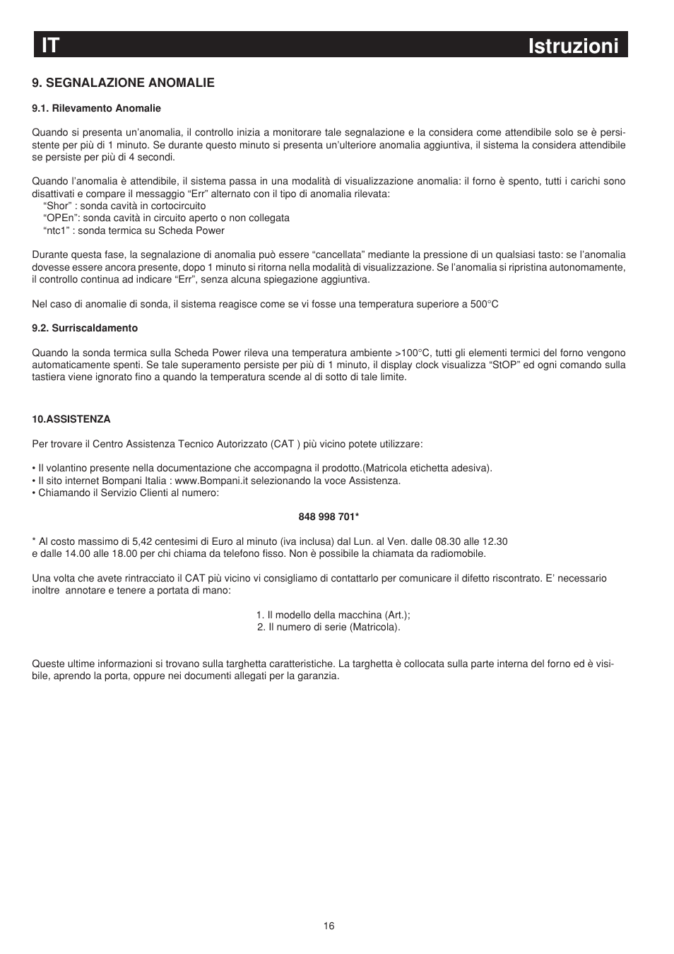 Istruzioni it | Bompani BO243EA/E User Manual | Page 16 / 72