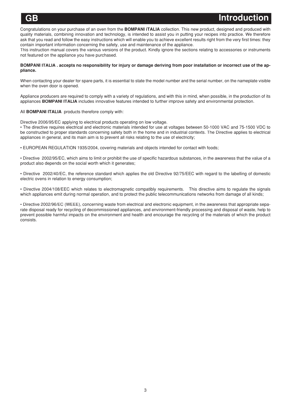 Gb introduction | Bompani BO243EA/E User Manual | Page 21 / 72