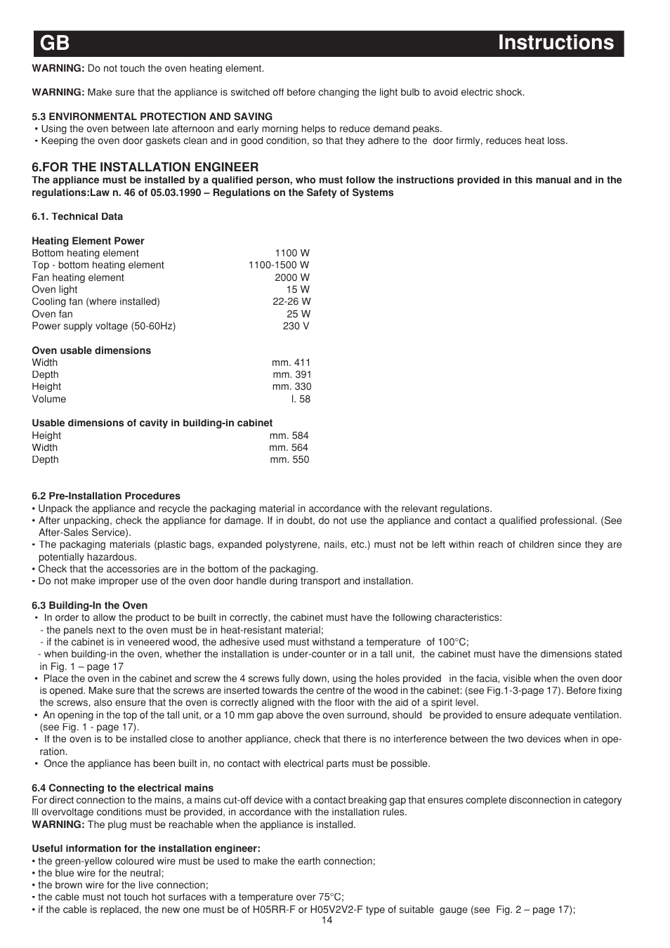 Instructions gb | Bompani BO243EA/E User Manual | Page 32 / 72